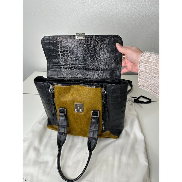 Philip Lim Pashli Crocodile Embossed Leather and Calf Hair Satchel Bag - Picture 2 of 16